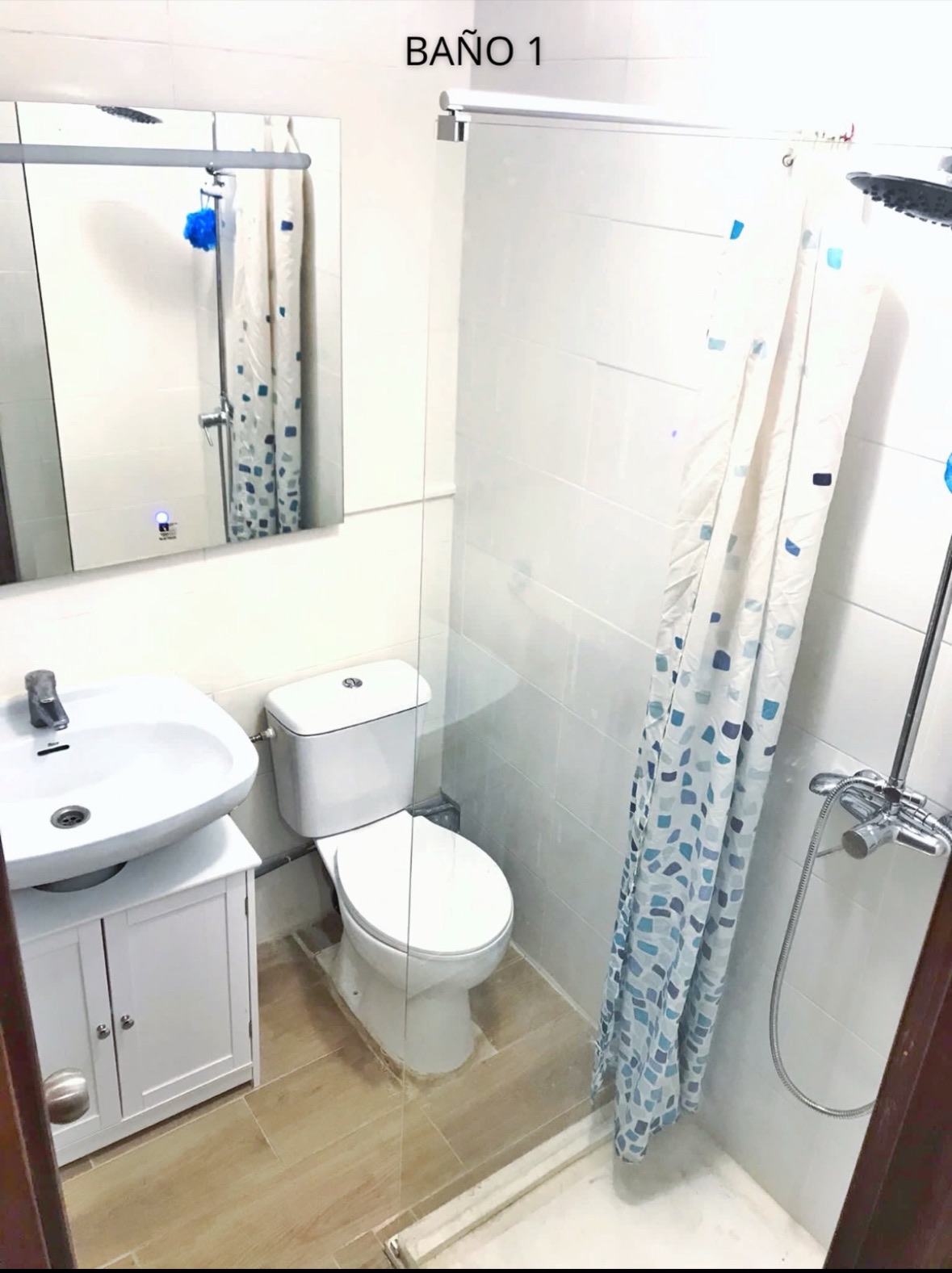 Shared bathroom 1 · shower, washbasin, mirror and toilet